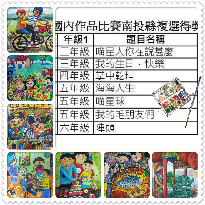 永和國小學生參加「中華民國第49屆世界兒童畫展」國內作品比賽南投縣複選，榮獲佳績，感謝鄭琇如老師的指導。